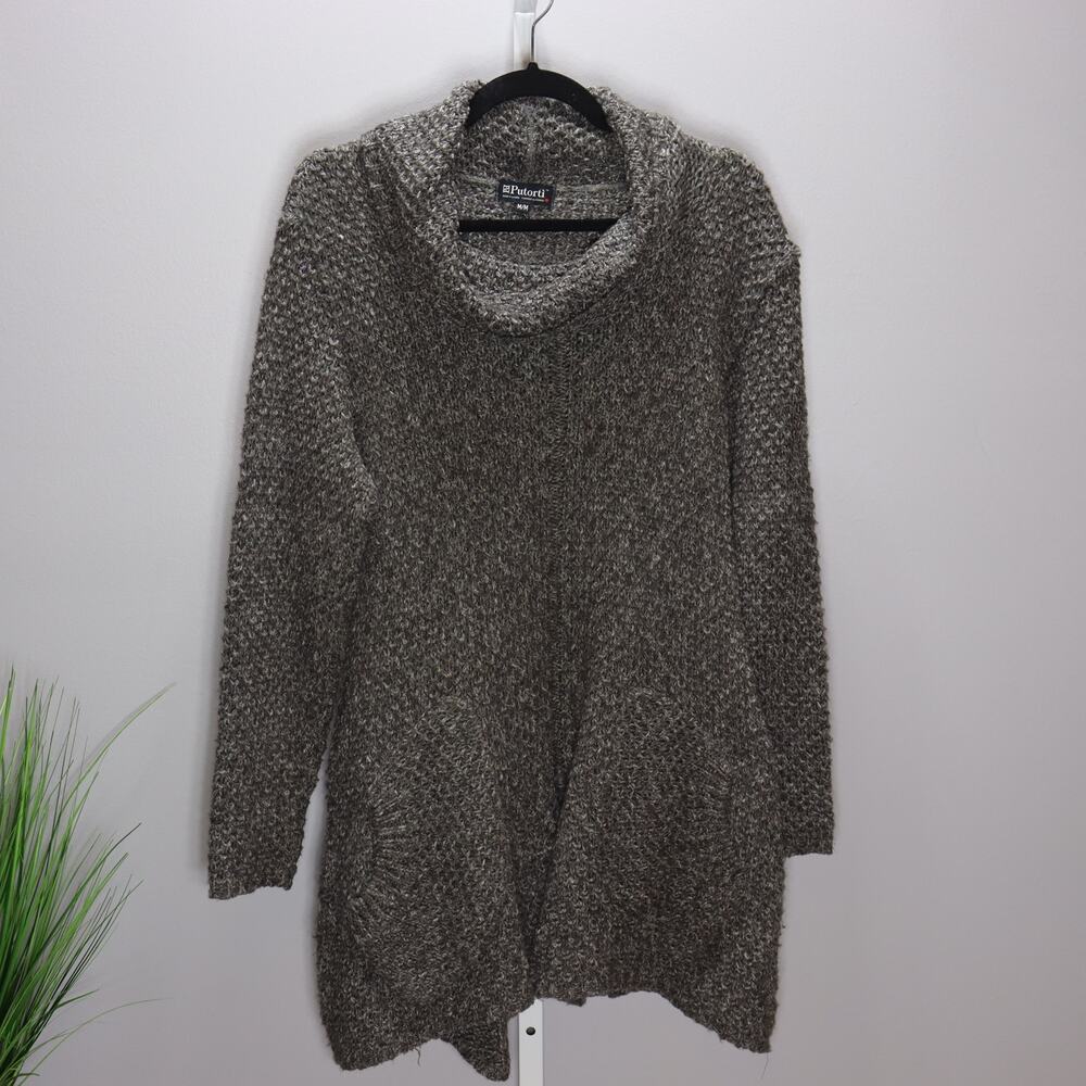 utorti Chunky Knit Cowl Neck Sweater Tunic/Dress Gray/Brown Made in‎ Canada M